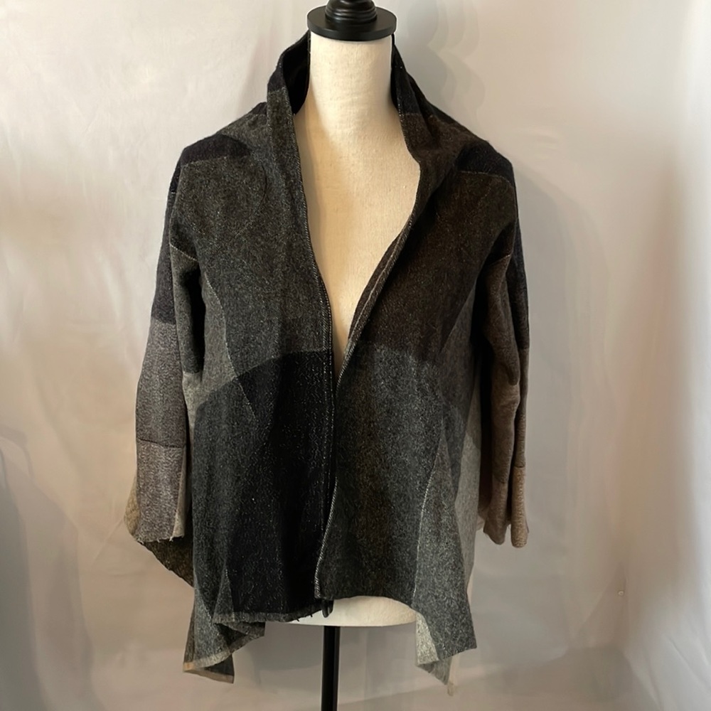 Vlas‎ blomme plaid brown and gray cardigan raw sleeves